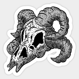 sheep skull, black and white fantasy artwork. Sticker